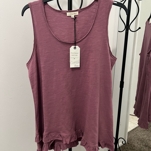 Cotton Bleu New Pink Ruffled Tank Top with Sleeveless Design.  #058 - Picture 1 of 7